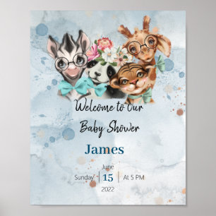 Póster Safari Wildone baby ducha invitación azul