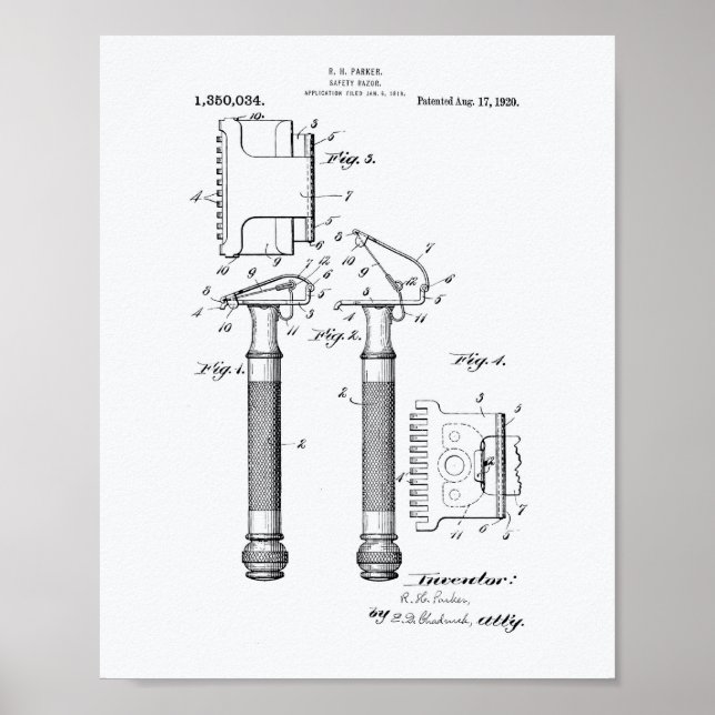 Póster Safety Razor 1920 Patent Art - Libro Blanco (Frente)