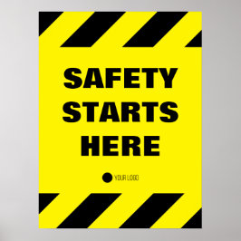 Póster Safety Starts Here Yellow Black Workplace Quote