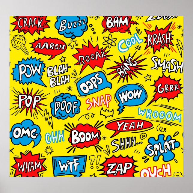 Póster Saga de superhéroes: Patrones de cómics bonitos (Frente)