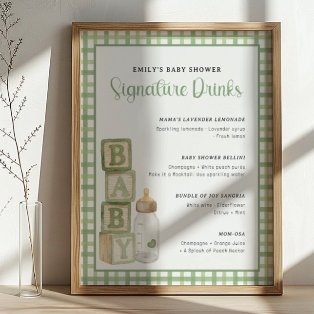 Póster Sage Baby Shower Signature Drinks Sign Printable (Baby Shower Signature Drinks)
