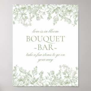 Póster Sage Chinoiserie Vintage Floral Bridal Bouquet Bar
