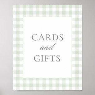 Póster Sage Gingham Baby Shower Cards and Gifts Rótulo