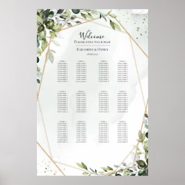 Póster Sage gold eucalyptus boho wedding seating chart