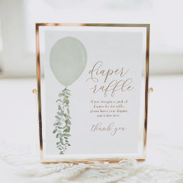 Póster Sage Green Balloon Baby Shower Diaper Raffle