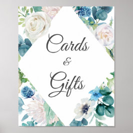 Póster Sage Green Blue White Floral Cards and Gifts Rótul