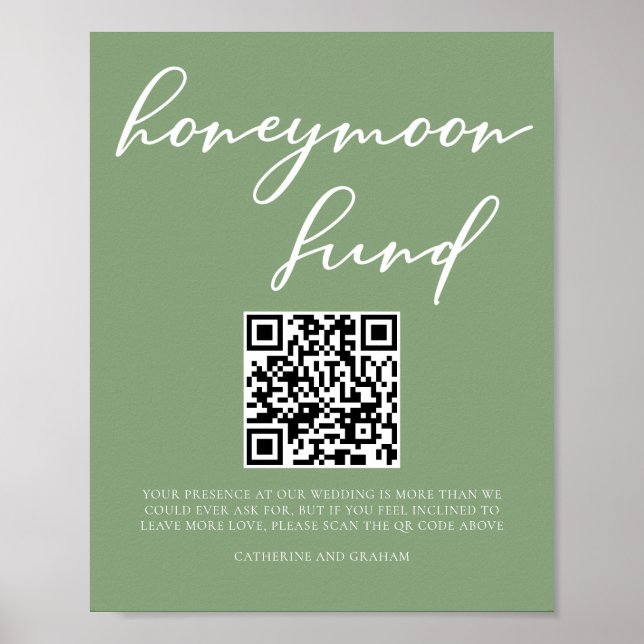 Póster Sage Green Boda Honorario Fondo QR Código (Frente)