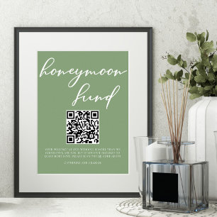 Póster Sage Green Boda Honorario Fondo QR Código