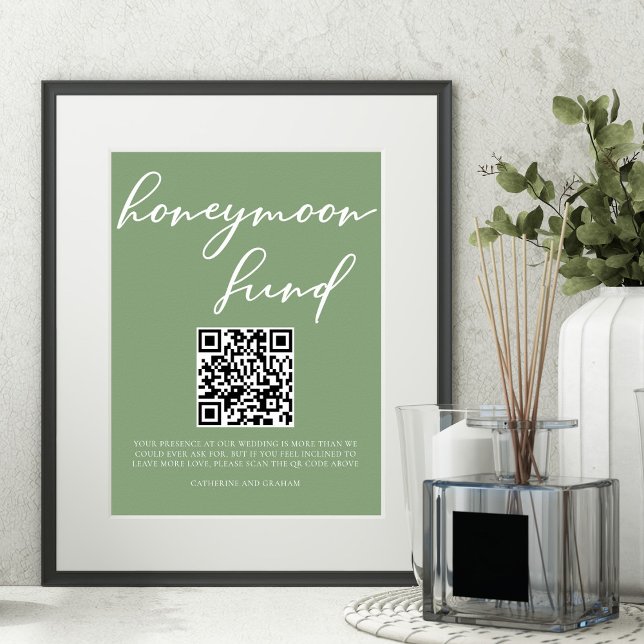 Póster Sage Green Boda Honorario Fondo QR Código (Subido por el creador)