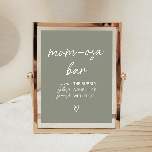 Póster Sage Green Boho Mamá Minimalista Osa Bar (Sweet Baby Boy Boho Baby Shower Mom Osa Bar Sign)