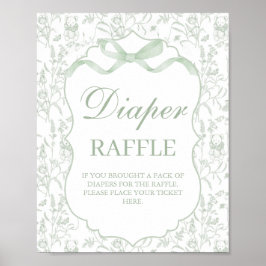 Póster Sage Green Bow Baby Shower Boy Diaper sign