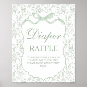 Póster Sage Green Bow Baby Shower Boy Diaper sign