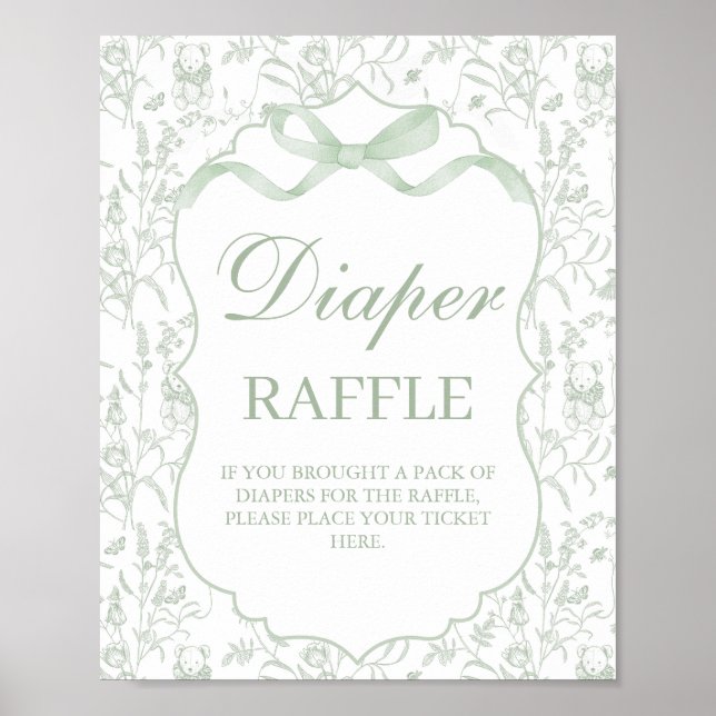 Póster Sage Green Bow Baby Shower Boy Diaper sign (Frente)