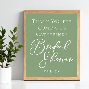 Póster Sage Green Bridal Shower Personalizada Guión Blanc