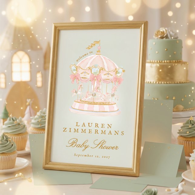 Póster sage green carousel baby shower welcome sign (Subido por el creador)