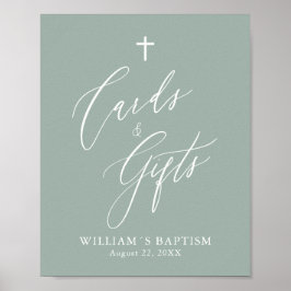 Póster Sage Green Cross Boy Baptism Cards & Gifts Poster