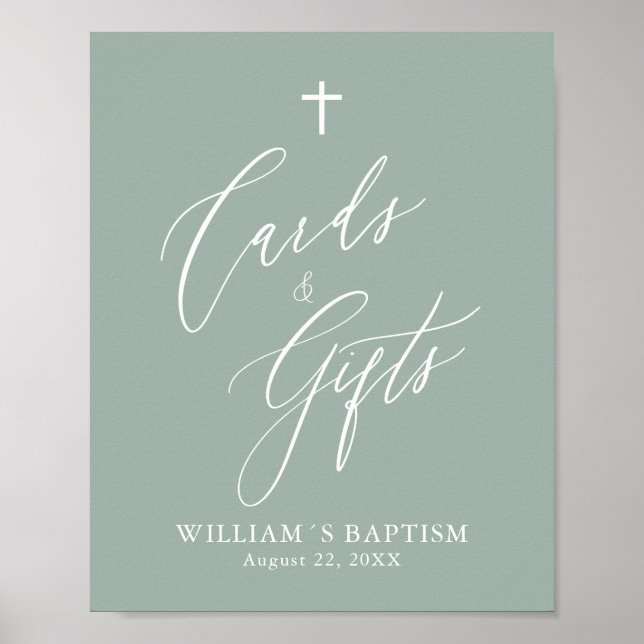 Póster Sage Green Cross Boy Baptism Cards & Gifts Poster (Frente)