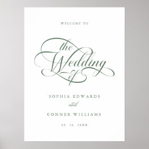 Póster Sage Green Delicate Elegant Wedding Sign