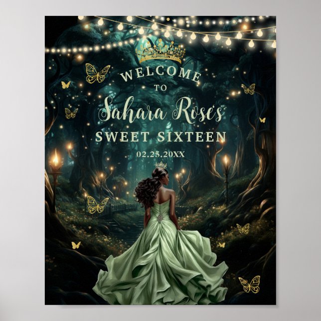 Póster Sage Green Enchanted Forest Sweet Sixteen Welcome (Frente)