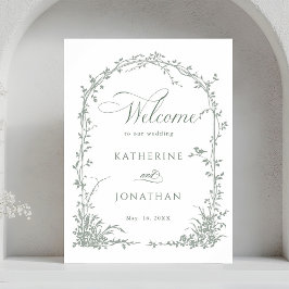 Póster Sage Green Floral Arch Garden Wedding Welcome