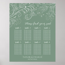 Póster Sage Green Floral Boda 8 Tablas Tabla de asientos
