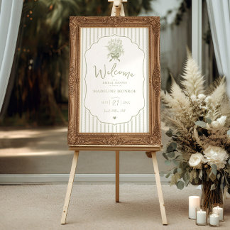 Póster Sage Green Floral Bow Bridal Shower Welcome Sign