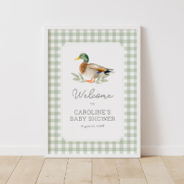 Póster Sage Green Gingham Duck Signo de bienvenida de Bab