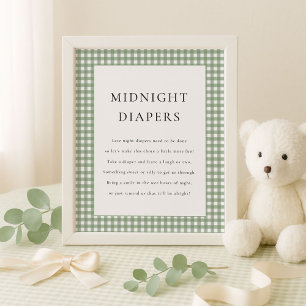 Póster Sage Green Gingham Midnight Diaper Baby Shower