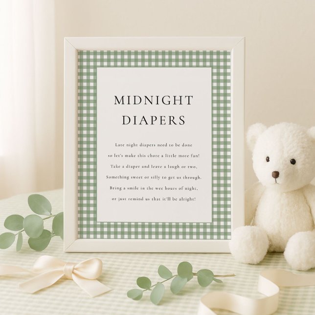 Póster Sage Green Gingham Midnight Diaper Baby Shower (Subido por el creador)