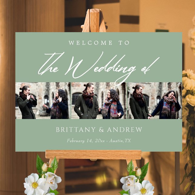 Póster Sage Green Keepsake: Bienvenida Boda personalizada (Sage Green Keepsake Personalized Wedding Welcome Poster)