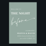 Póster Sage Green La Noche Antes Del Signo De Bienvenida<br><div class="desc">Sitúe el escenario para su cena de ensayo con nuestro Signo de bienvenida "La noche antes del ensayo". Este letrero de diseño elegante está diseñado para dar la bienvenida a sus huéspedes con un toque de tranquilidad y sofisticación, con un entorno verde sabio y relajante que complementa cualquier tema boda....</div>