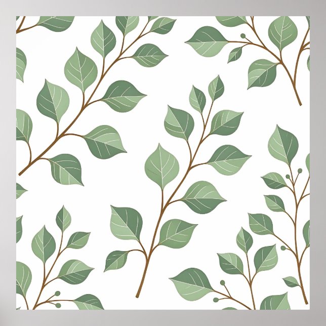 Póster Sage Green Leafy Branches Botanical Watercolor  (Frente)