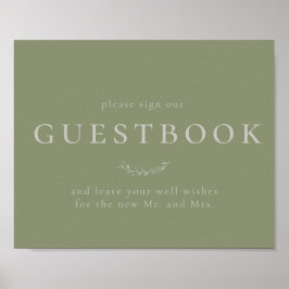 Póster Sage Green Leaves and Berries Guestbook Sign
