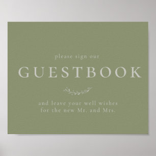 Póster Sage Green Leaves and Berries Guestbook Sign