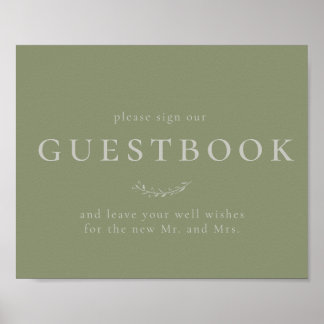 Póster Sage Green Leaves and Berries Guestbook Sign