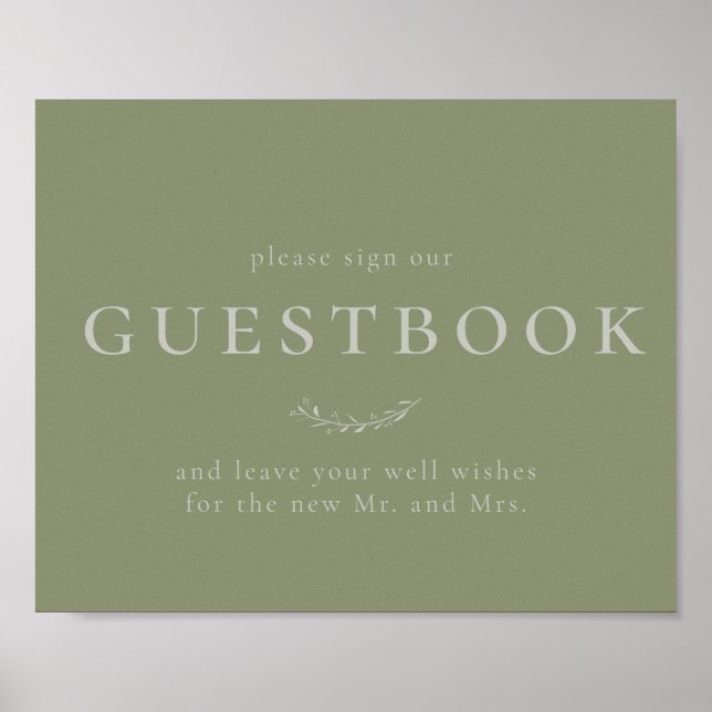 Póster Sage Green Leaves and Berries Guestbook Sign (Frente)
