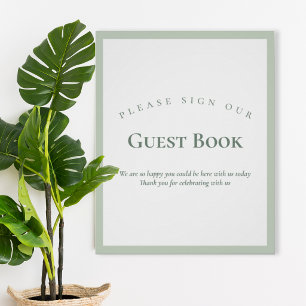 Póster Sage Green Minimalist Wedding Guest Book Sign