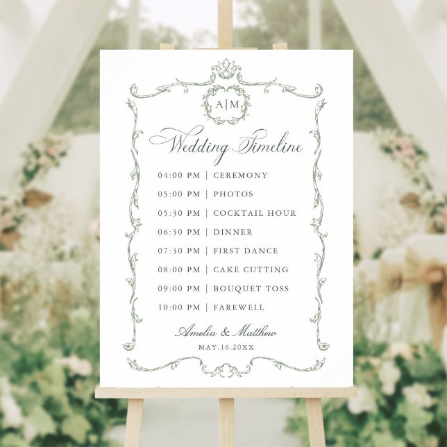 Póster Sage Green Modern Classic French Wedding Timeline (Subido por el creador)