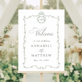 Póster Sage Green Modern Classic French Wedding Welcome