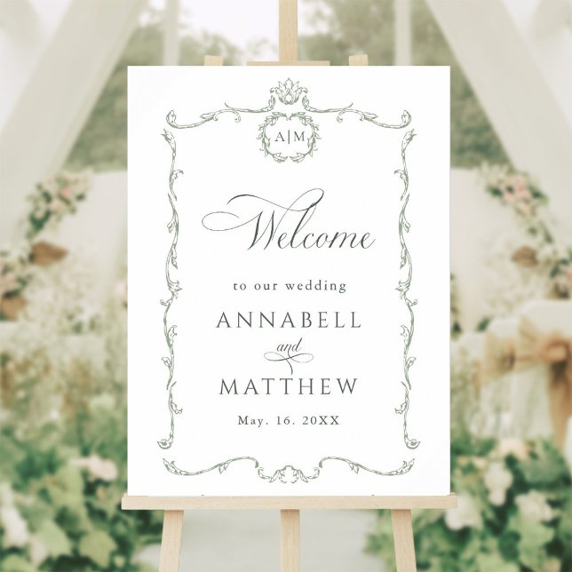 Póster Sage Green Modern Classic French Wedding Welcome (Subido por el creador)