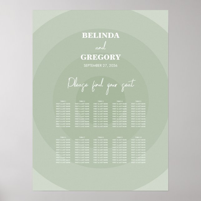 Póster Sage Green Modern Monograma Boda (Frente)