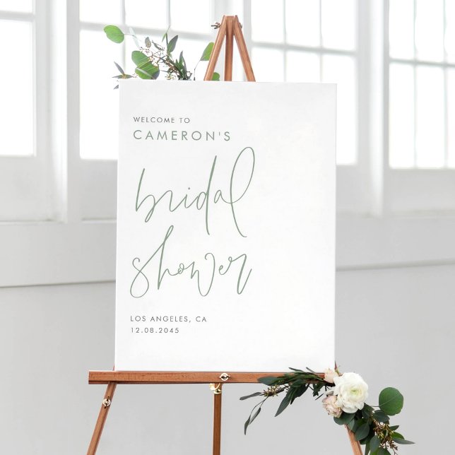 Póster Sage Green Modern Script manuscrito Shower (Sage Green Modern Handwritten Script Bridal Shower Poster)
