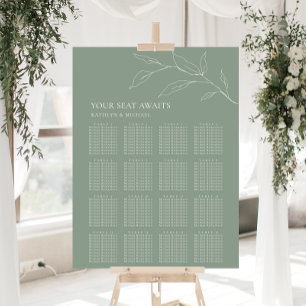 Póster Sage Green Olive Leaf Boda 16 Asientos de mesa