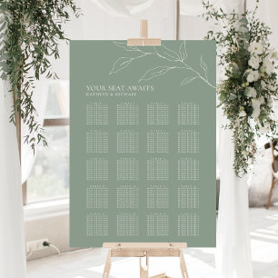 Póster Sage Green Olive Leaf Boda 20 Asientos de mesa
