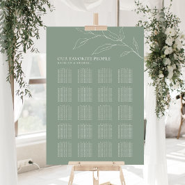Póster Sage Green Olive Leaf Boda 20 Asientos de mesa