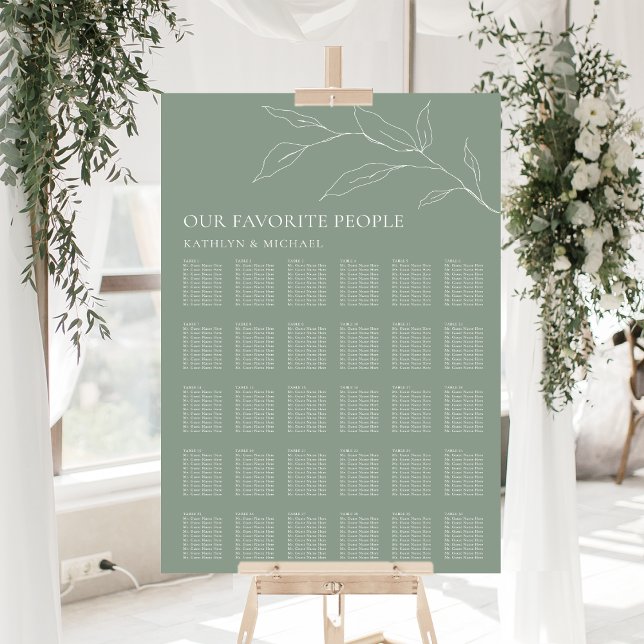 Póster Sage Green Olive Leaf Boda 30 Table Seating (Subido por el creador)