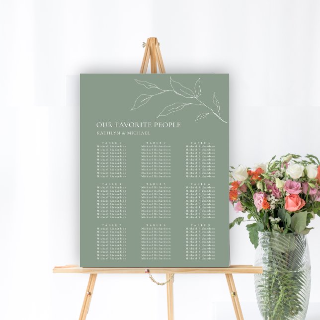 Póster Sage Green Olive Leaf Boda 9 Mesa (Subido por el creador)
