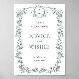 Póster Sage Green Ornate Victorian Consejo Floral y Deseo