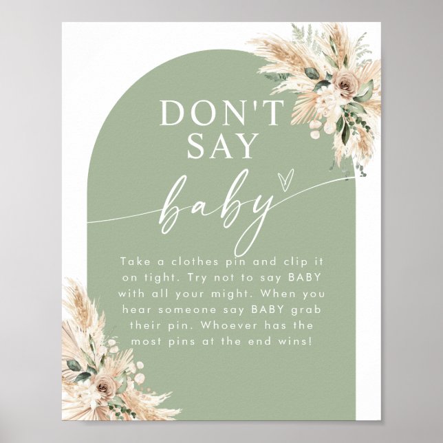 Póster Sage Green Pampas Grass Baby Shower (Frente)