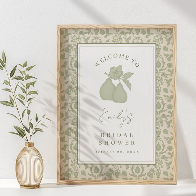 Póster Sage Green Perfect Pear Bridal Shower Poster Rótul (Welcome sign)